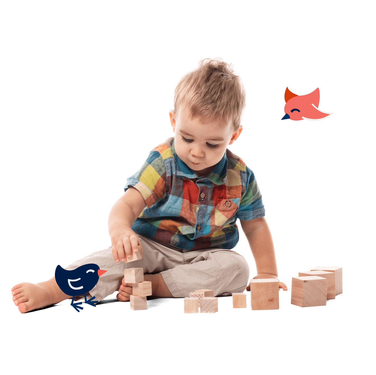 A healthy toddler playing with blocks